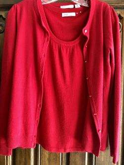 Soft Red Cardigan Sweater & Matching Shell. Jrs. Small