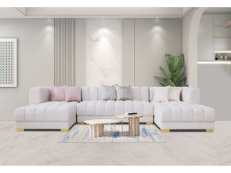 Lipa Ivory Velvet Double Chaise "U" Shape Sectional Sofa