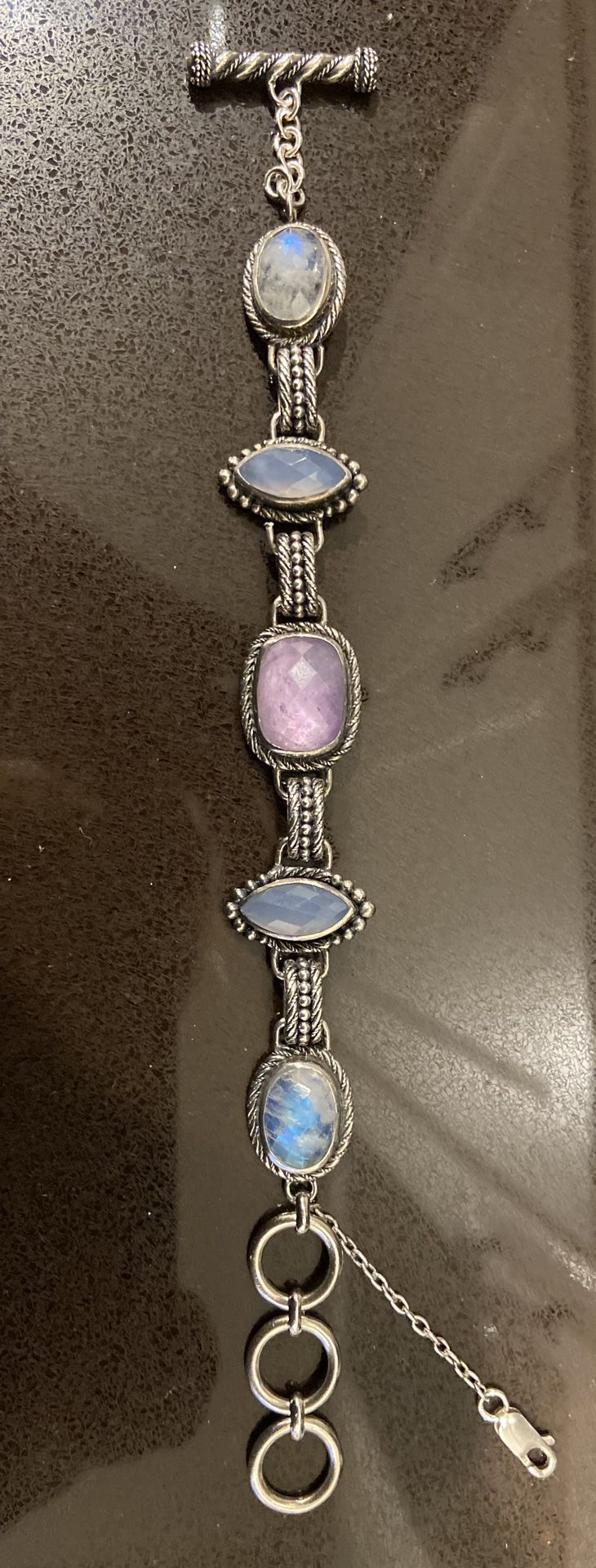 Vintage 925 Sterling Silver London Chain Link Bracelet With Quartz Gemstones, $170