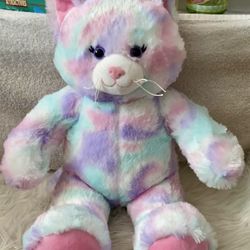 Build a bear rainbow colored meowing cat plush