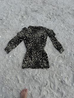 Parker brown Leopard Print Long Sleeve Smocked Waist Sexy Mini Dress Womens M y2k