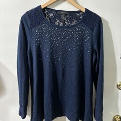 WOMENS STYLE & CO. DRESS SHIRT TOP NAVY BLUE - SIZE MEDIUM 