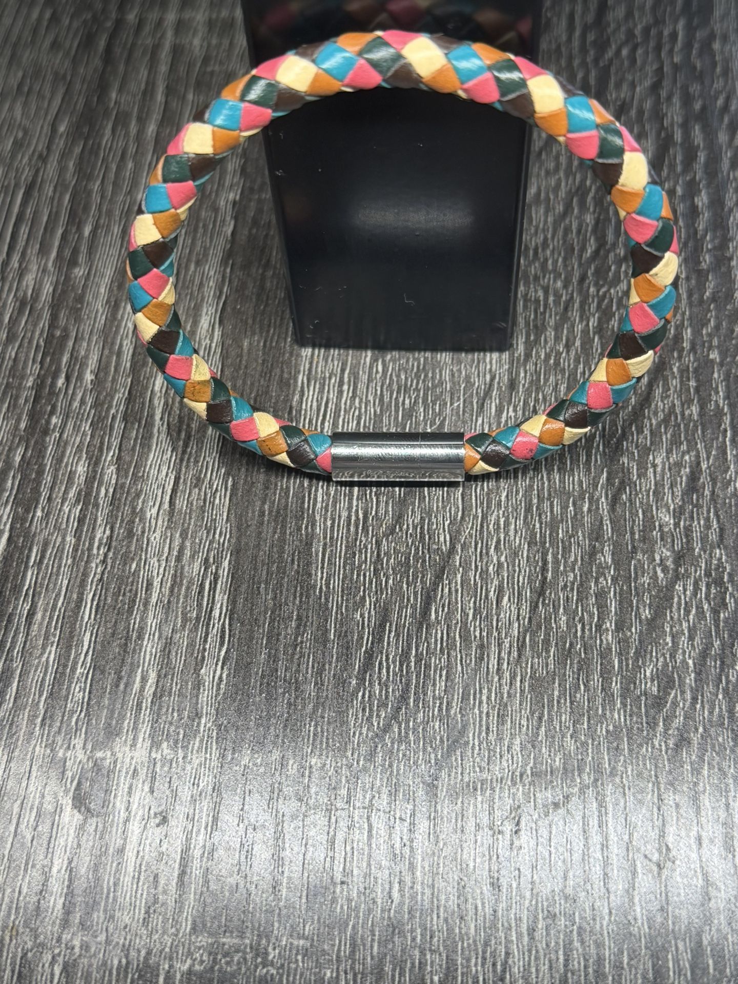 Paul Smith Men Multicolor Woven Leather Bracelet Stainless Steel Magnetic Clasp