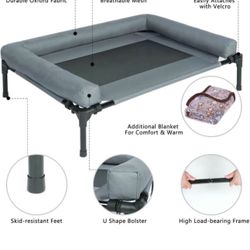 Elevated Cooling Dog Bed,Raised Dog Cots Beds for Large Dogs,Outdoor Dog Bed with Replacement Plush Pads,Chew Proof Portable Cooling Pet Cot Skid-Resi