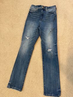 High-Rise Distressed Straight Leg Jeans