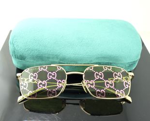 Gucci Square Sunglasses in Gold With Green GG Logo  Lens