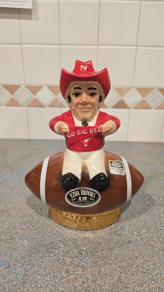 1972 "Go Big Red" Nebraska Cornhusker's Ezra Brooks Whiskey Decanter