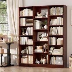 Triple Wide Bookshelf, Large Bookshelf with 17 Display Shelves 74'' Tall Bookcases and Bookshelves, 58.7'' Extra Wide Book Shelves, 5/6 Tier Shelves f