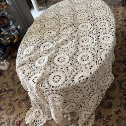 176” By 72”Hand Qureshed Off white Table Cloth.