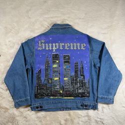 Supreme New York Painted Trucker Jacket Blue Size Small (SS19)