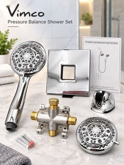 Vimco Chrome Pressure Balance Shower System Set – 6-Function Dual Shower