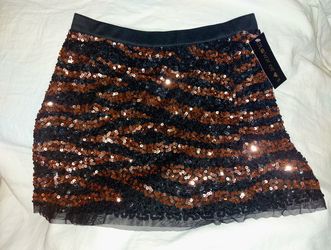 Glamorous Black W/ Copper Sequen Skirt, Size S, Height 14.5" , Waist  28" ( Stretchable)