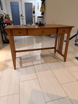 Mission Style Wooden Writing Desk with Drawers