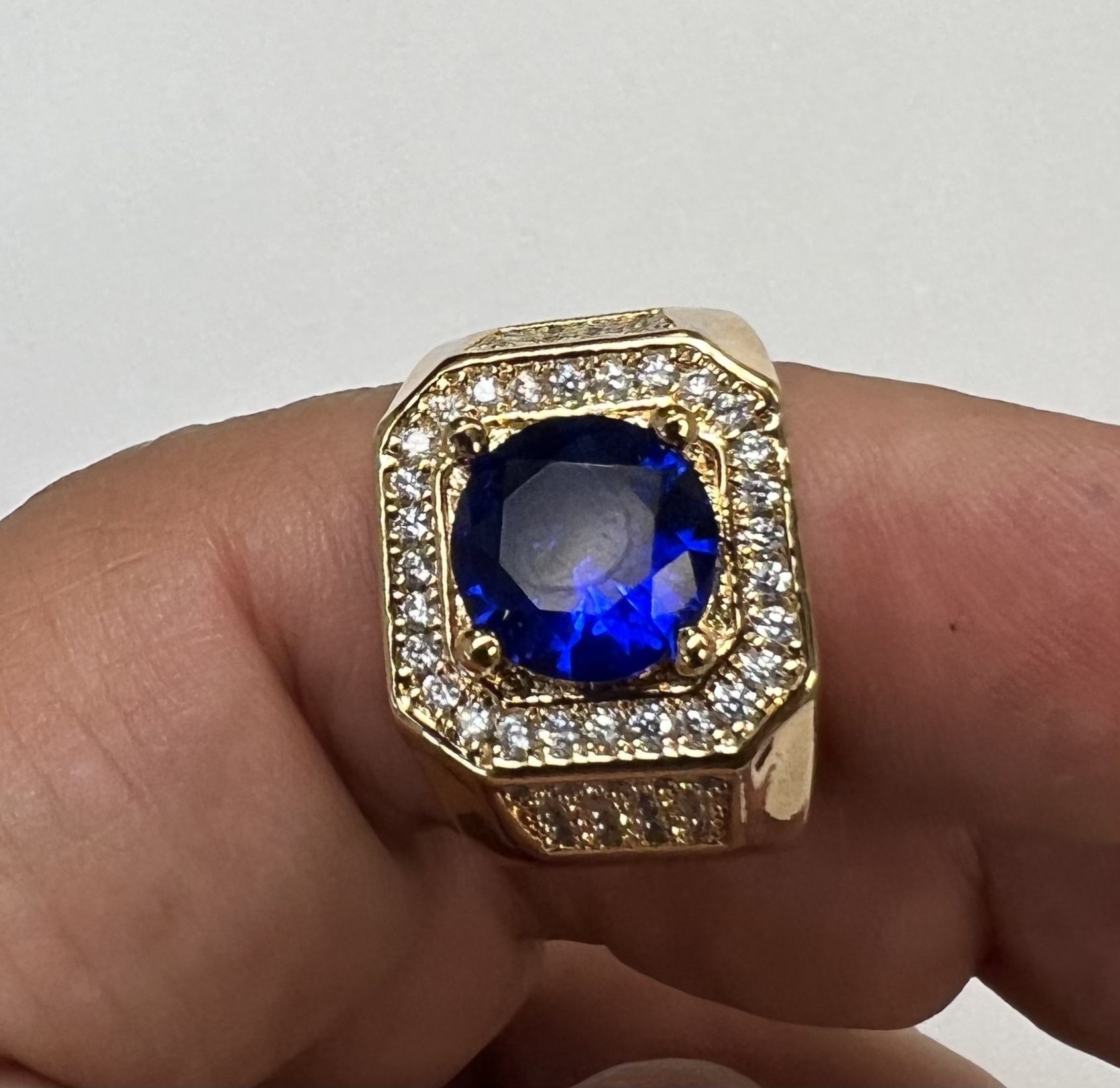 Men's Gold-Plated Cz Setting Sapphire stone-Style Ring Available In Sizes 10,11🌟🌟🌟