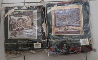 Dickens' Village Goodwin Weavers triple woven throw blankets, set of 2, 100% cotton, each 50in x 68in, still in original packaging.