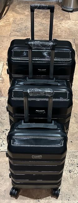 GigabitBest 3 Piece Luggage Set (20"+24"+28", Black) Lightweight Expandable Travel Luggage, with Spinner Wheels, TSA Lock, Scratch-Resistant, Airline 