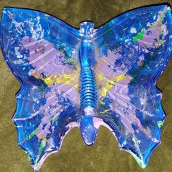 Hand Painted Butterfly Glass Knick Nack Dish