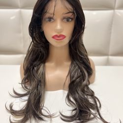 Synthetic Hair Wig- Costume Cosplay-brown with Highlights-Wavy Long Hair-New $60- Peluca Café Con Rayitos-Ondulada Nueva