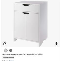New Winsome “Nova” Storage Cabinet – White, 1 Drawer / 1 Door