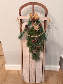 Decorative Wooden Sled with Pine Garland