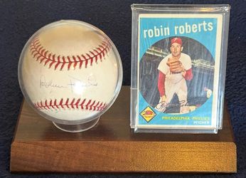 Robin Roberts Signed MLB Baseball MLB Authenticated R0007489 Phillies HOF + 2 Cards