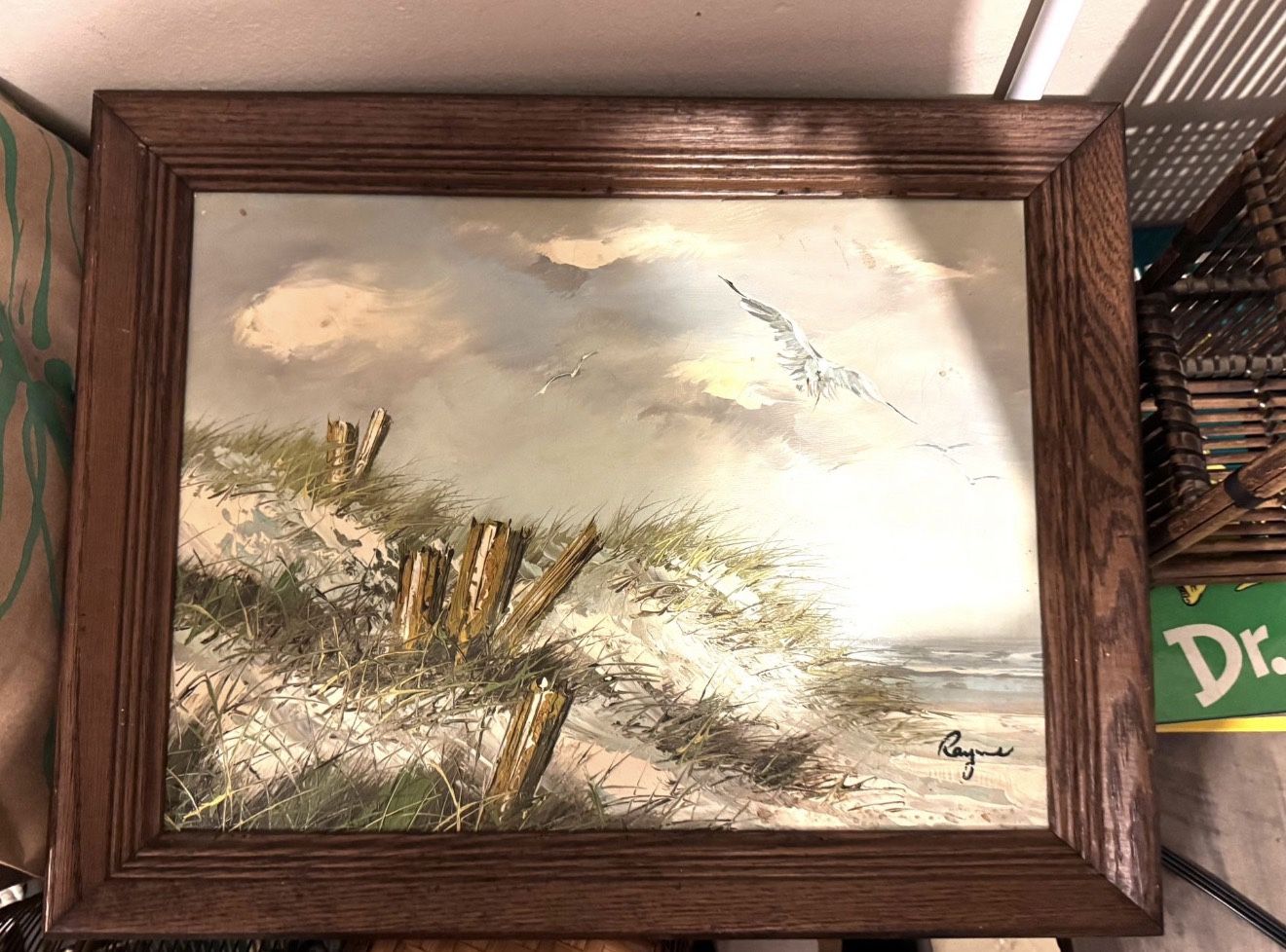 Mid-century modern Vintage Painting On Canvas, Wood Frame Signed By Ray Wood 15x19