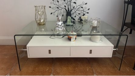 Modern Glass Coffee Table with 2 Storage Drawers
