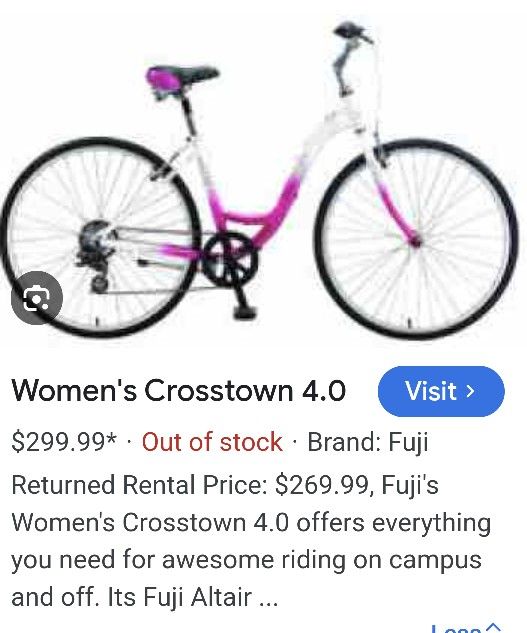 Fuji Womens Crosstown 4.0 Low Step Bicycle, 28-In Tires, 7-speed, 15.5 In Frame ,Seat Shock Absorber