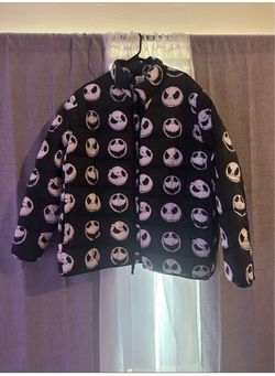 Disney Black Puffer Jacket with White Jack Skellington Faces