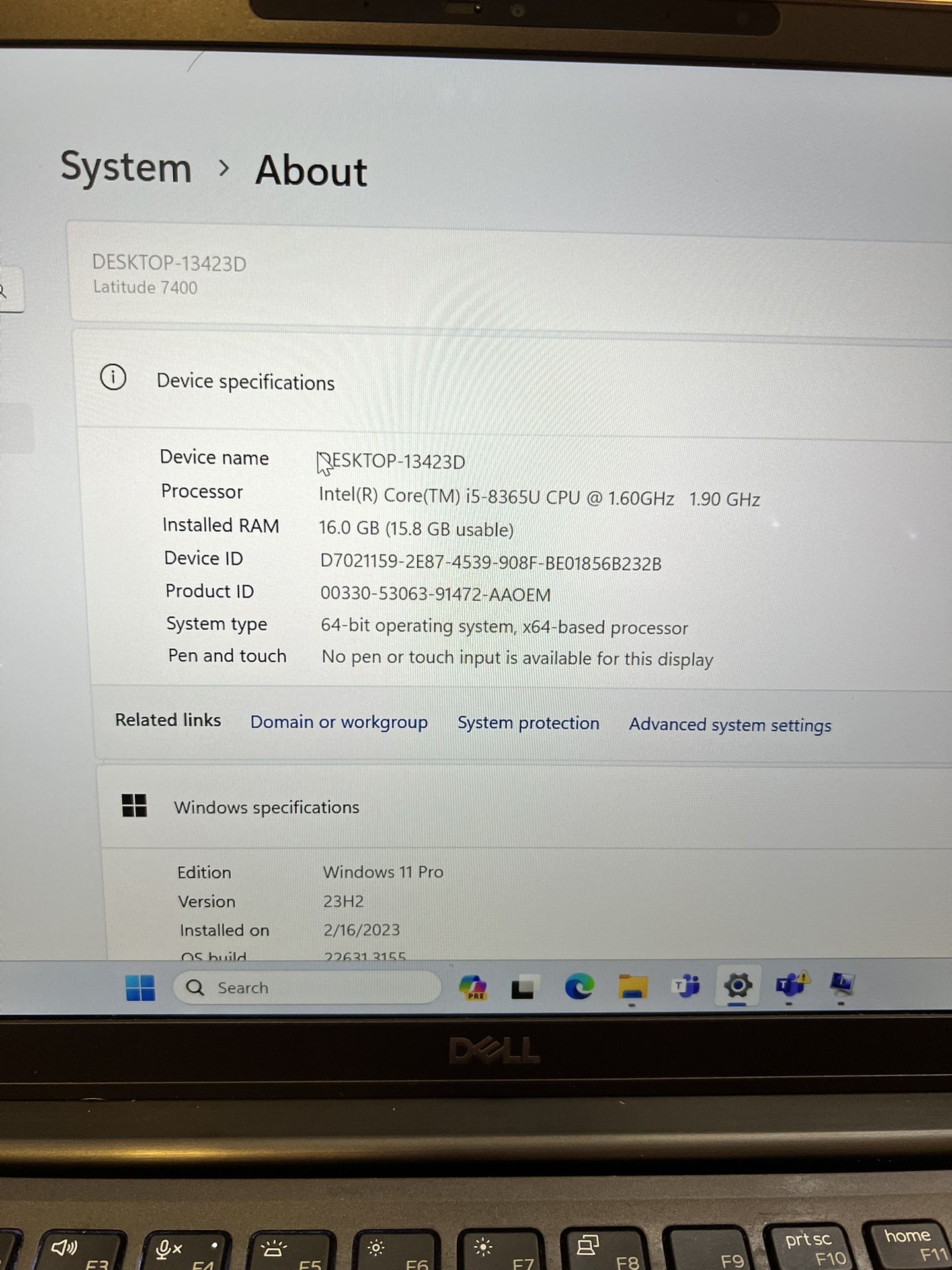 Dell Latitude 7400 i5-8365U 16GB Ram 256nvme