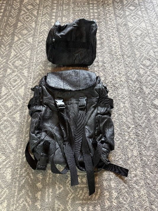 Leather Motorcycle Backpack And Handle Bar Pouch