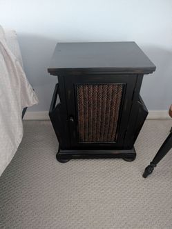 Dark Wood Accent Cabinet / Nightstand with Woven Door