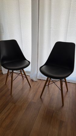 Black Plastic Chair with Wooden Legs, set of two (2)