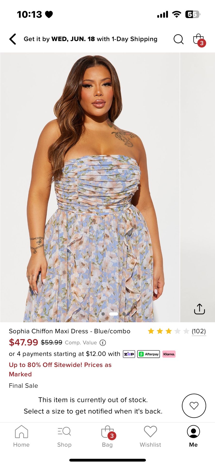 Chiffon Blue Floral 2XL Dress