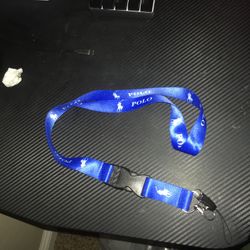 Blue Lauren Ralph Polo Ribbon Lanyard Keychain