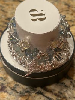 Bomb Party Holiday Stacks 2022 “An Angel Is Among Us” Vintage Rare Wings Bling Silver and Blue - Stack Bracelet Jewelry