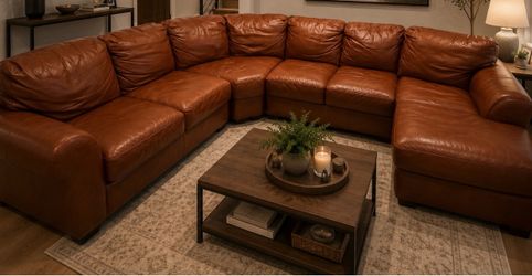 Large Genuine Leather Sectional Sofa - Pickup Only