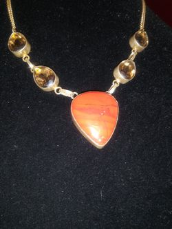 Sterling necklace with stone and amber gem