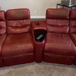 Red Leather (power Reclining) Theater Seating.