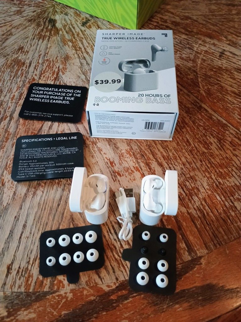 2 Sets Of Sharper Image True Wireless Earbuds w/ Qi & USB-C Charging Case