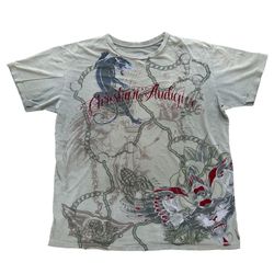 Christian Audigier Panther Skull Tattoo Shirt Size XXL