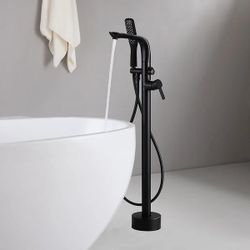 Contemporary Freestanding Tub Filler Floor Mount with Handheld Shower Solid Brass Matte Black