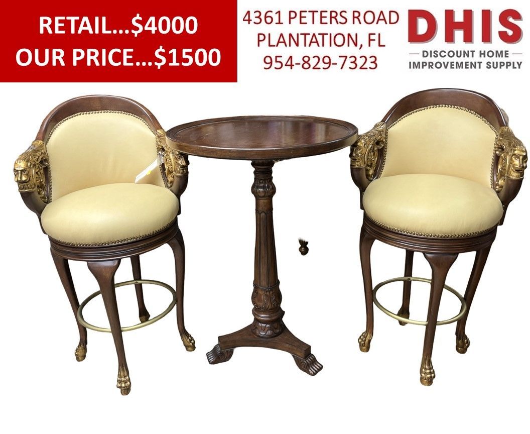 Lions Head Bar Stools and Pub Table Set For Game Room
