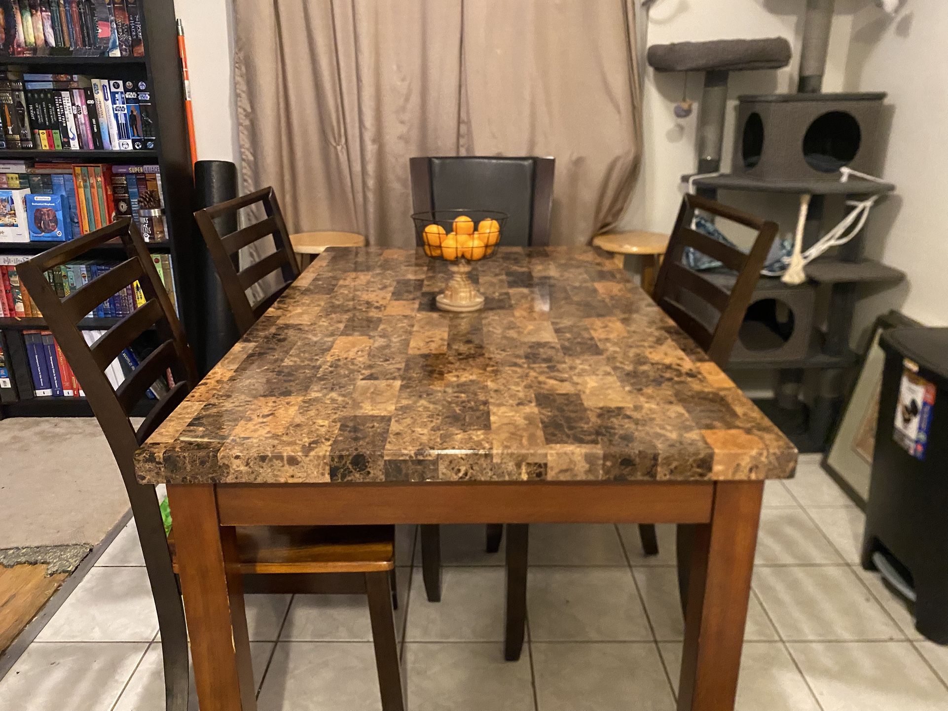 Granite-Top Wooden Dining Table