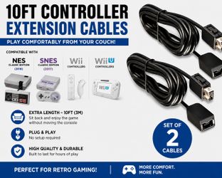Nintendo SNES / NES Classic Controller Extension Cables (10FT) – Set of 2 – $10