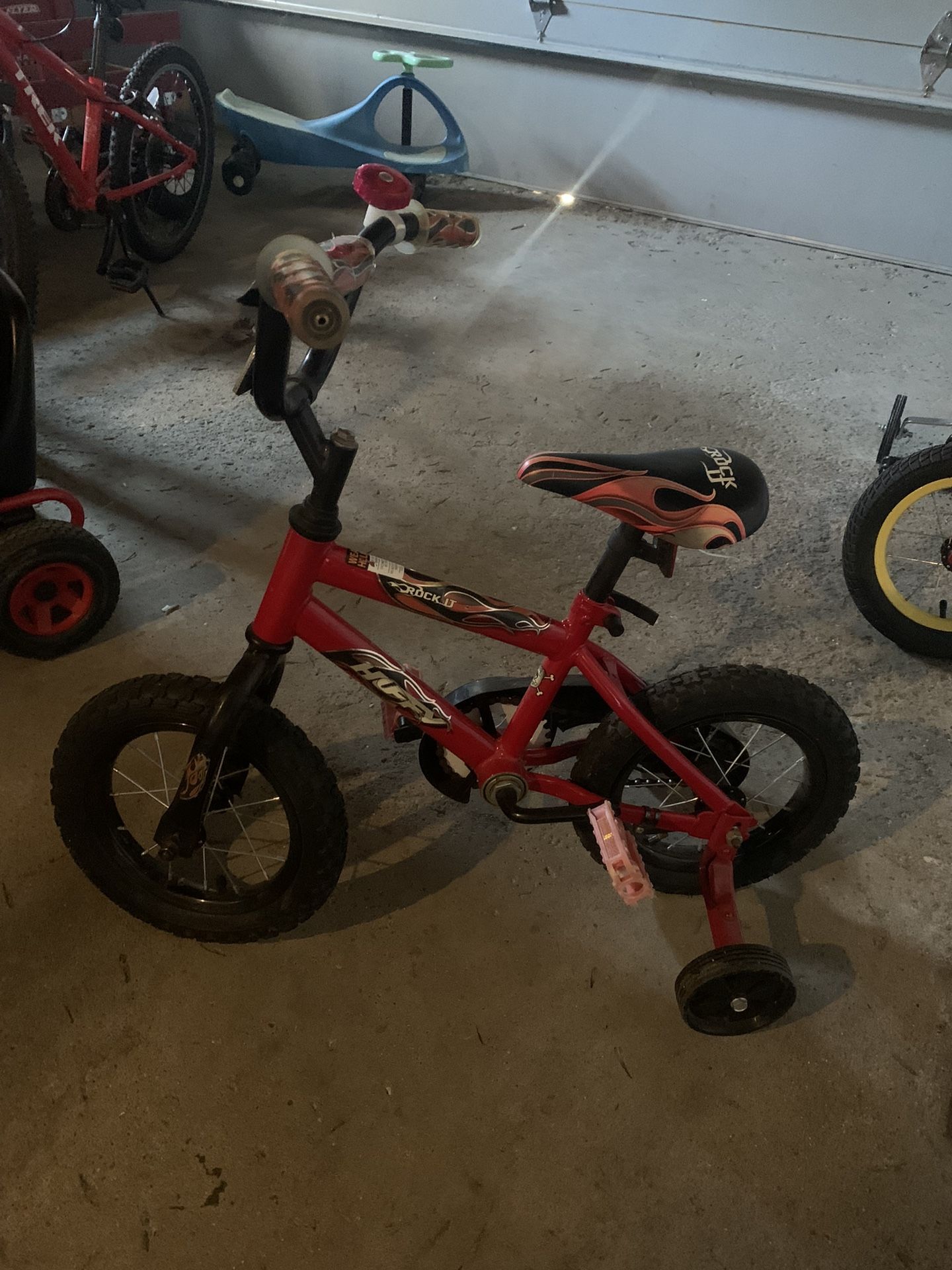 Huffy Rock It Boys Bike 12 Inch For Toddler With Training Wheels Red And Black Flame Design