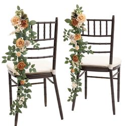 Ling's Moment 10pcs Wedding Chair Decorations Aisle Floral Swag Artificial Pew Flowers Hanging Garland Apricot & Cream For Ceremony Reception Church R