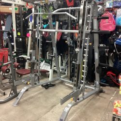 Used Tuff Stuff CSM 600 Smith Machine Half Cage Ensemble With 200lb Weight Stack