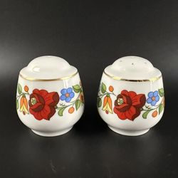 Vintage Kalocsa Hungary Porcelain Salt & Pepper Shakers – Hand Painted Floral Design
