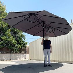 (Brand New) $95 Large 15 FT Double Sided Umbrella Outdoor Patio, Gray/Red color (Weight base not included)